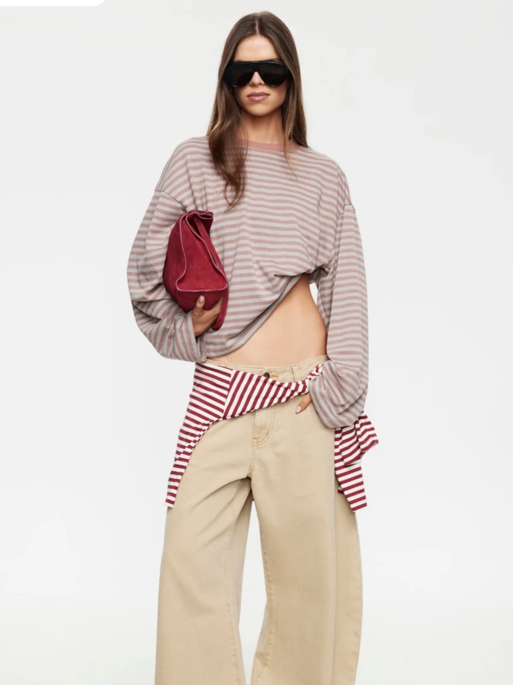 Lioness Bloom Long Sleeve Top in Muted Pastels Stripe Small Striped Pink Gray